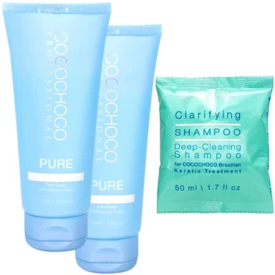 Abbildung von COCOCHOCO Professional Brasilianisches Keratin Pure (200 ml) und Reinigendes Shampoo (50 Komplex Kur für Haarglättung Geeignet Blondes Haar Formaldehyd frei Hair Treatment