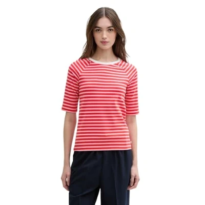 Abbildung von TOM Tailor Denim MIT Streifenmuster Tshirt print, Damen, Größe: Small, Red pink stripe