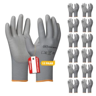 Abbildung von Gebol Micro Flex Grau Arbeitshandschuhe für nötiges Feingefühl Schutzhandschuhe Herren Größe L (Gr 9) 12 Paar Multipack