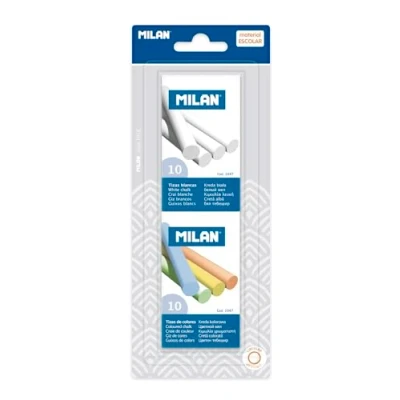 Abbildung von MILAN Blisterpackung mit 10 weißen Kreiden + Box farbigen (Calciumsulfat)