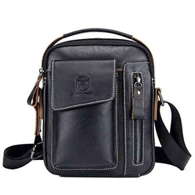 Abbildung von Xieben Leder Schultertasche Messenger Bag für Herren Frauen Hangbag Reisen Outdoor Business Büro Fanny Pack Geldbörse Gürtel Umhängetasche Braun
