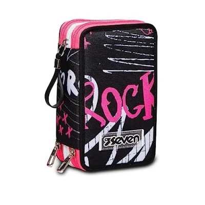 Abbildung von Seven Federmäppchen, Mäppchen, mehrfarbig, Federtasche für Schreibwaren, Etui mit Stiften, Kugelschreiber, &amp; mehr, 3 Fächer, Mädchen Jungen, Schule Grundschule, XXL, Streetpaint Girl