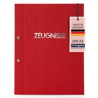 Abbildung von goldbuch 36001 Zeugnismappe Colours, Urkundenmappe DIN A4, Dokumentenmappe mit Schraubverschluss und 12 Sichttaschen, Mappe Erweiterbar, Ordnungsmappe Leinenstruktur Einband, Orgamappe Rot