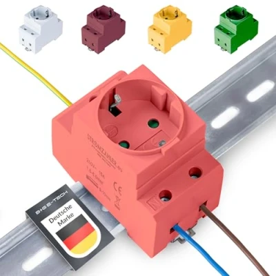 Abbildung von Schuko Steckdose [GS16] für Hutschiene 16A 230V 2P+E Einbausteckdose Verteilereinbau, Schaltschrank Zählerschrank Schutzkontaktsteckdose 35mm DIN Trägerschienenmontage (Rot/Orange)
