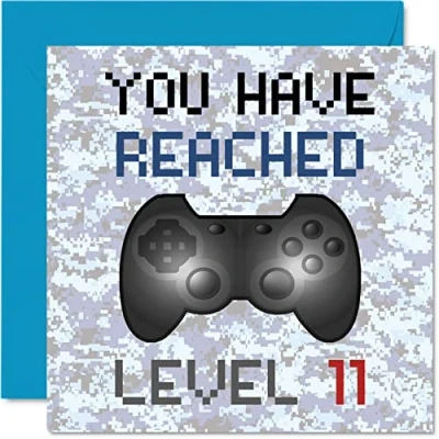 Abbildung von Geburtstagskarte zum 11. Geburtstag, Motiv: You Have Reached Level 11, für Jungen, Kinderspiele elften Videospiel, Tochter, Sohn, Neffe, Enkel, 145 mm x