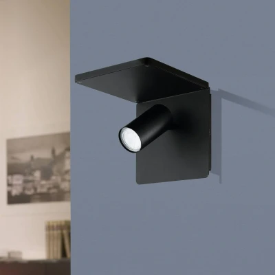 Abbildung von EGLO Wandlampe Ciglie, 1 flammige Wandleuchte, Material: Aluminium, Stahl, Farbe: Schwarz, inkl. QI Charger (wireless charging), Fassung: GU10
