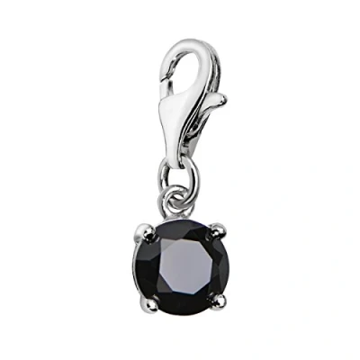 Abbildung von Quiges Charm Anhänger Jet Schwarz Rund Zirkonia 925 Silber mit Karabinerverschluss für Bettelarmband