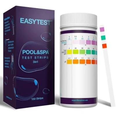 Abbildung von EASYTEST 3 in 1 Pool Teststreifen für Spa, 150 Stäbchen pH Wert Wassertest Set Genauer Tester freies Chlor, Brom, Alkalinität