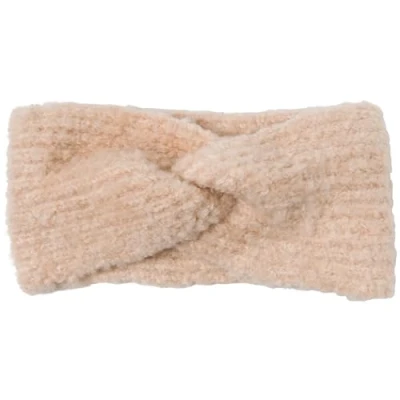 Abbildung von styleBREAKER Damen Strick Stirnband mit Rippstrickmuster und Twist Knoten, warmes Winter Haarband Boucle Optik, Headband 04026063, Farbe:Beige