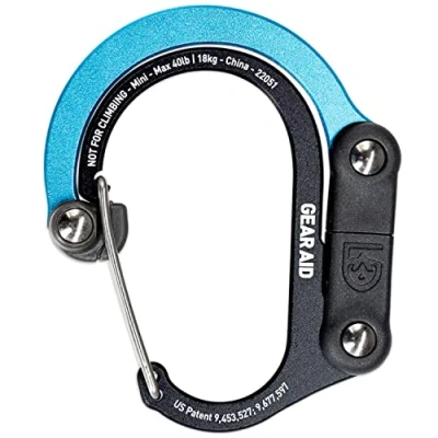 Abbildung von GEAR AID HEROCLIP (Mini) Karabiner und Haken zur Befestigung von Taschen, Geldbörsen, Laternen, Kinderwagen, Werkzeugen, Helmen, Wasserflaschen vielem mehr Schwarz &amp; Blau