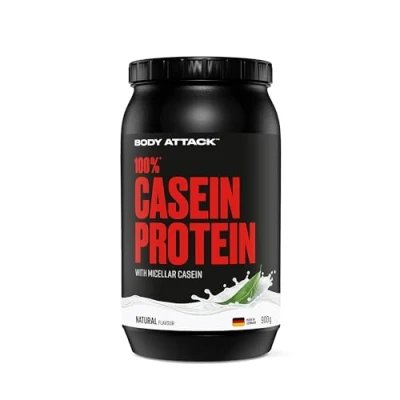 Abbildung von Body Attack 100% Casein Protein, Natural, 900g Eiweißpulver reich an essentiellen Aminosäuren Muskelaufbau und Erhalt