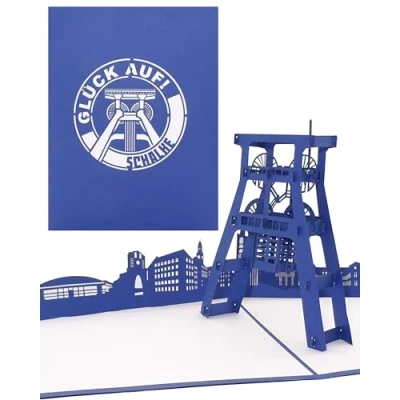 Abbildung von 3D Geburtstagskarte „Schalke Glück Auf“ Pop Up Karte Gelsenkirchen als Geburtstagsgeschenk, Einladungskarte, Gutschein &amp; Ruhrpott Souvenir