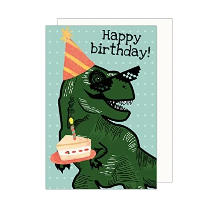 Abbildung von Edition Seidel Premium Geburtstagskarte mit Umschlag. Glückwunschkarte Billet Happy Birthday Humor Lustig Mann Junge Teenager Kids cool Dino Party (G3462 SW023)