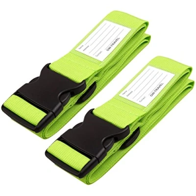 Abbildung von OW Travel Kofferband Gurt Schwerlast Personalisierter Koffergurt mit Adressschild: Luggage Strap Koffer Gurte Gepäckgurt Band Koffergurte farbig 2 Stück Grün