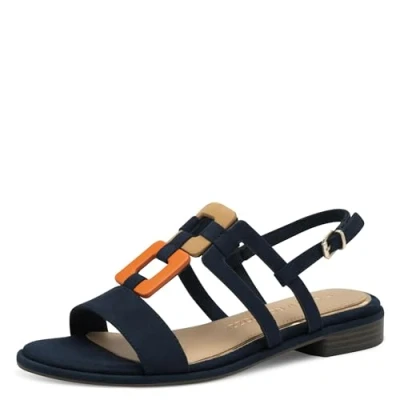 Abbildung von MARCO TOZZI Damen Sandalen flach mit Schließe Sommer, Blau (Navy Comb), 41 EU