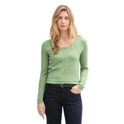 Abbildung von TOM TAILOR Damen 1012976 Strickpullover mit V Ausschnitt, 37116 True Green, L
