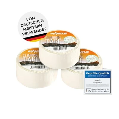 Abbildung von Mantle Fingertape 3,8cm x 10m 3 Rollen weiß Klettern Bouldern Kampfsport Volleyball Handball Basketball Kraftsport Sporttape