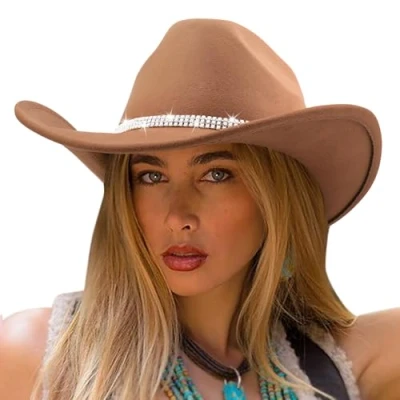 Abbildung von DRESHOW Western Cowboy Cowgirl Hut mit Glänzendem Strassband für Herren Damen Fedora Panamahut