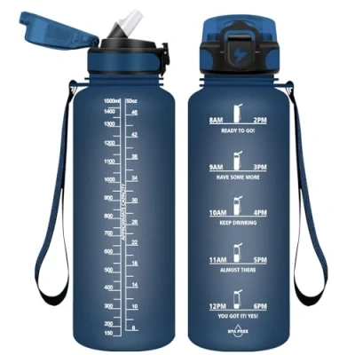 Abbildung von Vikaster 1.5l Trinkflasche mit Strohhalm, BPA frei 1500ml Auslaufsicher Kunststoff Wasserflasche, für Yoga, Reisen, Fitness, Wandern, Outdoor