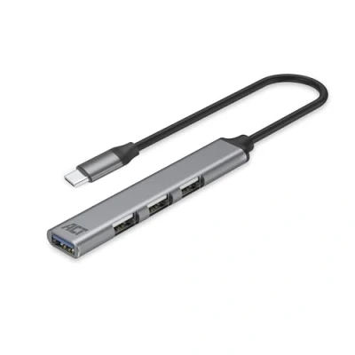 Abbildung von ACT USB C Hub 3.0, 4 Ports, 1x 3.0 und 3X 2.0, Mehrfachstecker, Aluminum Gehäuse,Kabellänge 18cm, für PC, Laptop, Konsole AC6425