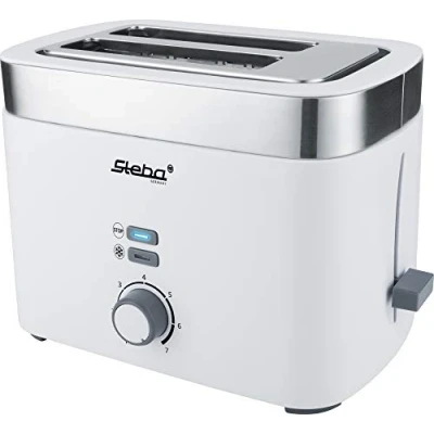 Abbildung von Steba Toaster TO 10 Bianco Doppel Schlitztoaster f?r 2 Scheiben Toast 7 Br?unungsstufen einstellbar 3 Funktionen: Toasten, Auftrauen, Stoppen Automatische Brotscheibenzentrierung