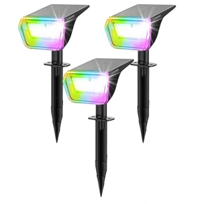 Abbildung von Linkind Bunte Solar Gartenleuchte für außen, RGB &amp; Weiß 10 Modi Außenlampen mit Ladeindikator Ultra lange Leuchtdauer, Wetterfest Baumstrahler Party, Pflanzenbeleuchtung, 3 Stück