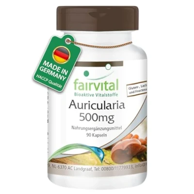 Abbildung von Fairvital Auricularia 500mg 90 Kapseln Judasohr Pilzpulver pro Kapsel HOCHDOSIERT VEGAN