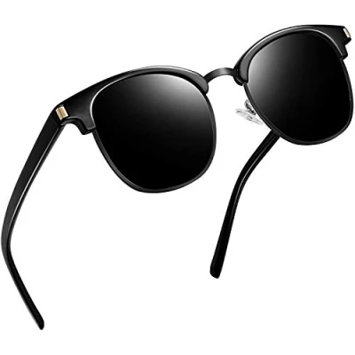 Abbildung von Joopin Retro Halbrahmen Sonnenbrille Herren Polarisiert UV400 Schutz Große Damen Schwarz Rechteckig Polarized Sunglasses Unisex für Autofahren Reisen Angeln(Voll Schwarz)