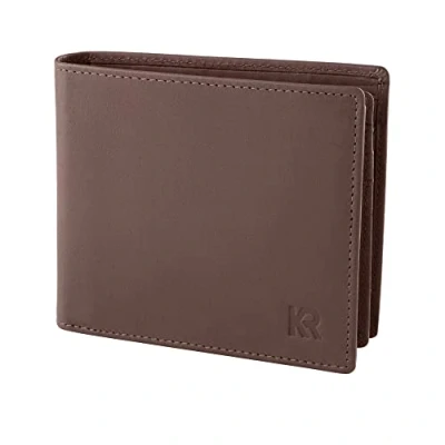Abbildung von KRONIFY Leder Geldbörse Herren I Echtleder Geldbeutel RFID Schutz Querformat Portmonee mit Münzfach 13 Kartenfächer Portemonnaie eleganter Box Nature Dunkelbraun