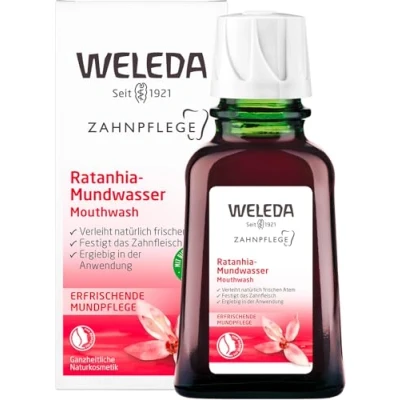 Abbildung von WELEDA Bio Ratanhia Mundwasser erfrischendes Naturkosmetik Mundspülung Konzentrat für frischen Atem &amp; gesunde Mundschleimhaut. Natürliche Mundpflege kräftigt Zahnfleisch Mundflora (1x 50ml)