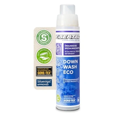 Abbildung von Fibertec Down Wash Eco, Daunenwaschmittel für hochwertige Daunenjacken und Daunenschlafsäcke, bluesign zertifiziert, 250ml