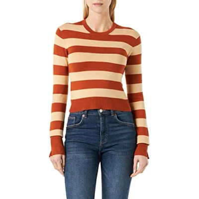 Abbildung von Jjxx Damen Jxvalentina Ls Soft Stripe Cropped Knit, Bombay Brown/Stripes:/Beige, M