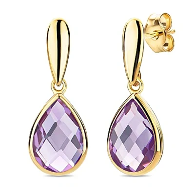 Abbildung von Orovi Schmuck Damen Tropfen Ohrringe Gelbgold mit Edelstein/Geburtsstein Februar Amethyst in lila Ohrhänger aus 14 Karat (585) Gold