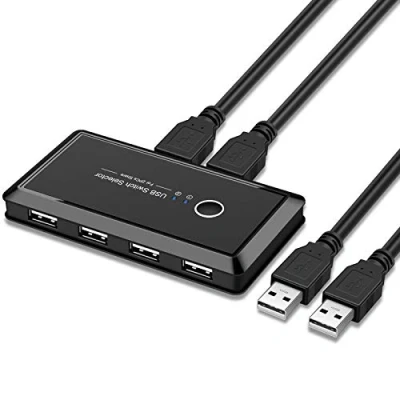 Abbildung von JSER KVM USB 2.0 oder 3.0 Switch Selector 2 Port PCs Sharing 4 Geräte für Tastatur Maus Scanner Drucker (USB 2.0)