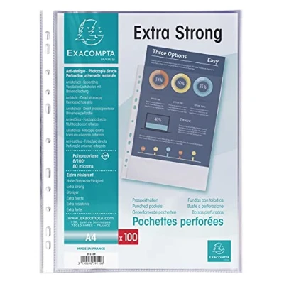 Abbildung von Exacompta 59110E 100er Pack Premium PP Kunststoff Prospekthüllen. für DIN A4 transparent genarbt oben offen Klarsichtfolie Plastikhülle Klarsichthülle ideal Ordner Ringbücher und Hefter