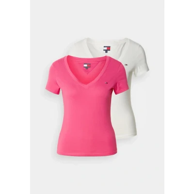 Abbildung von Tommy Jeans V NECK TEE 2 PACK Tshirt basic, Damen, Größe: 32, Ecru / jewel pink