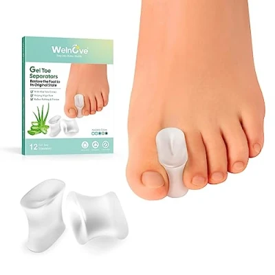 Abbildung von Welnove Aloe Vera Zehentrenner, 12er Pack Silikon Zehenspreizer, Ballenpads zur Begradigung von überstehenden Zehen, Ballen, Schwielen Ballenhilfe für Männer und Frauen