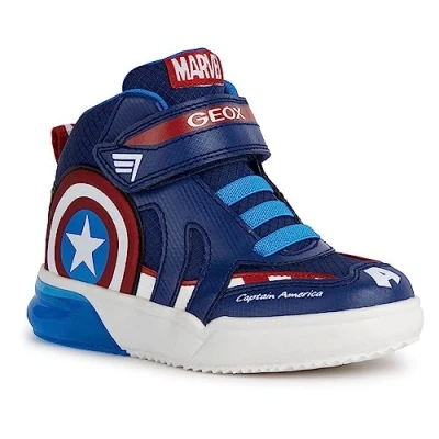 Abbildung von Geox Marvel Avengers Captain America Light UP Grayjay BOY Sneaker high für Kinder, Größe: 34, Navy/red Schuhe