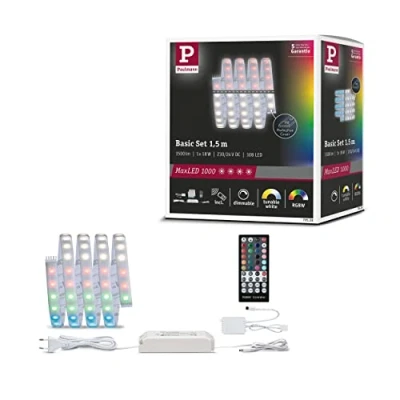 Abbildung von Paulmann 70528 MaxLED 1000 LED Strip RGBW Basisset IP44 18W 1000lm/m dimmbar 1,5m Silber Kunststoff 72LEDs/m 25VA