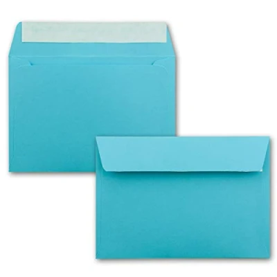 Abbildung von 50x Briefumschläge Türkis DIN C6 Format 11,4 x 16,2 cm Haftklebung Kuverts ohne Fenster Weihnachten, Grußkarten &amp; Einladungen Für A6 A4 Papier