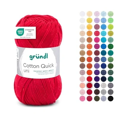 Abbildung von Gründl Cotton Quick Uni Strickgarn / Häkelgarn (farbenfrohes Garn aus 100 % Baumwolle, OEKO TEX zertifiziert, 50 g 125 m, Nadelstärke: 3 4, 1 x g), Rot