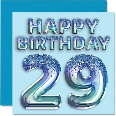 Abbildung von Geburtstagskarte zum 29. Geburtstag für Männer Blauer Glitzer Partyballon Happy Birthday Karten 29 Jahre alten Mann, Bruder, Sohn, Neffe, Onkel, 145 mm x mm,