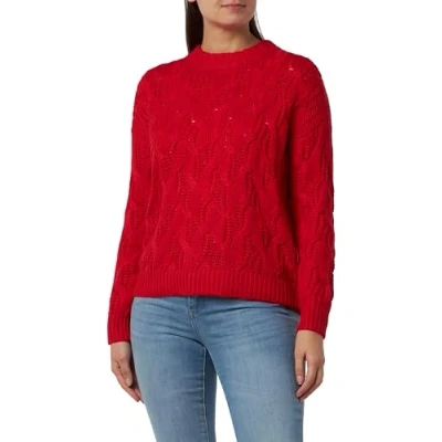 Abbildung von s.Oliver Damen 2138019 Pullover mit Strickmuster, Rot,36
