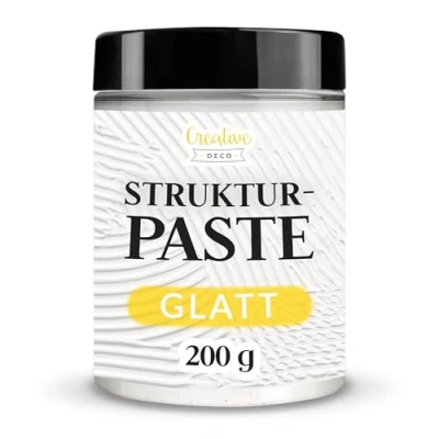 Abbildung von Creative Deco Strukturpaste Glatt 200 g Weiße Spachtelmasse für Acrylmalerei Modellierpaste Kunstprojekte, Acrylfarbe, DIY, 3D Effekte, Texturen Einfach mit Palettenmesser aufzutragen