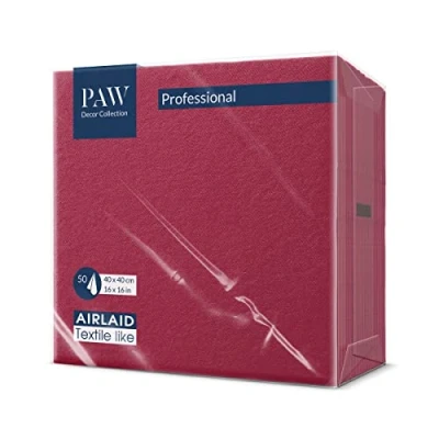 Abbildung von PAW Airlaid Servietten (40 x 40 cm) I 50 Stück Einfarbig Stoffähnlich Elegante Tischdekoration HoReCa Zu wichtigen Anlässen wie Hochzeiten, Feiern, Weihnachten Unicolor: Bordeaux