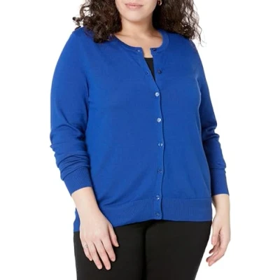 Abbildung von Amazon Essentials Damen Leichte Rundhalsstrickjacke (Erhältlich In Übergröße), Kräftiges Blau, XXL