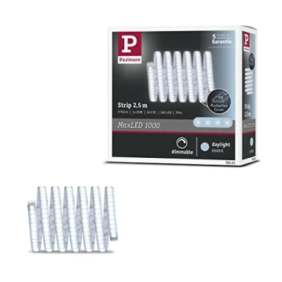 Abbildung von Paulmann 70553 LED Stripe MaxLED 1000 Tageslichtweiß 2,5m 29W 2750lm 6500K IP44 dimmbar Lichtband Silber Kunststoff