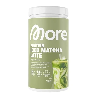 Abbildung von MORE Protein Iced Matcha Latte, 500g, Grünteepulver mit wertvollen Proteinen, wenig Zucker und Fett made in Germany