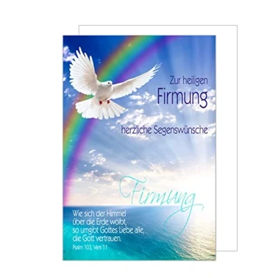 Abbildung von Edition Seidel Premium Glückwunschkarte zur Firmung mit Umschlag. Firmungskarte Grusskarte Taube Meer Regenbogen Junge Mädchen Karte (FI102 SW022)