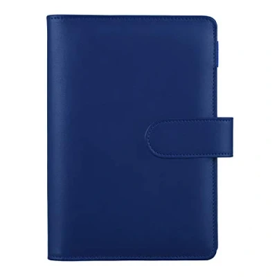 Abbildung von HAUTOCO Ringbuch A6, PU Leder Notizbuch, nachfüllbar, 6 Ringordner für A6 Budget Binder Planner Haushaltsbuch Personal Organize, Loseblatt mit magnetischer Schnalle, Marineblau